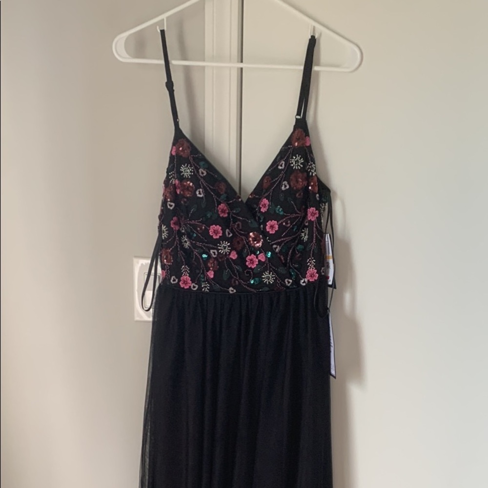 Beautiful Black Floral Beaded Prom Dress